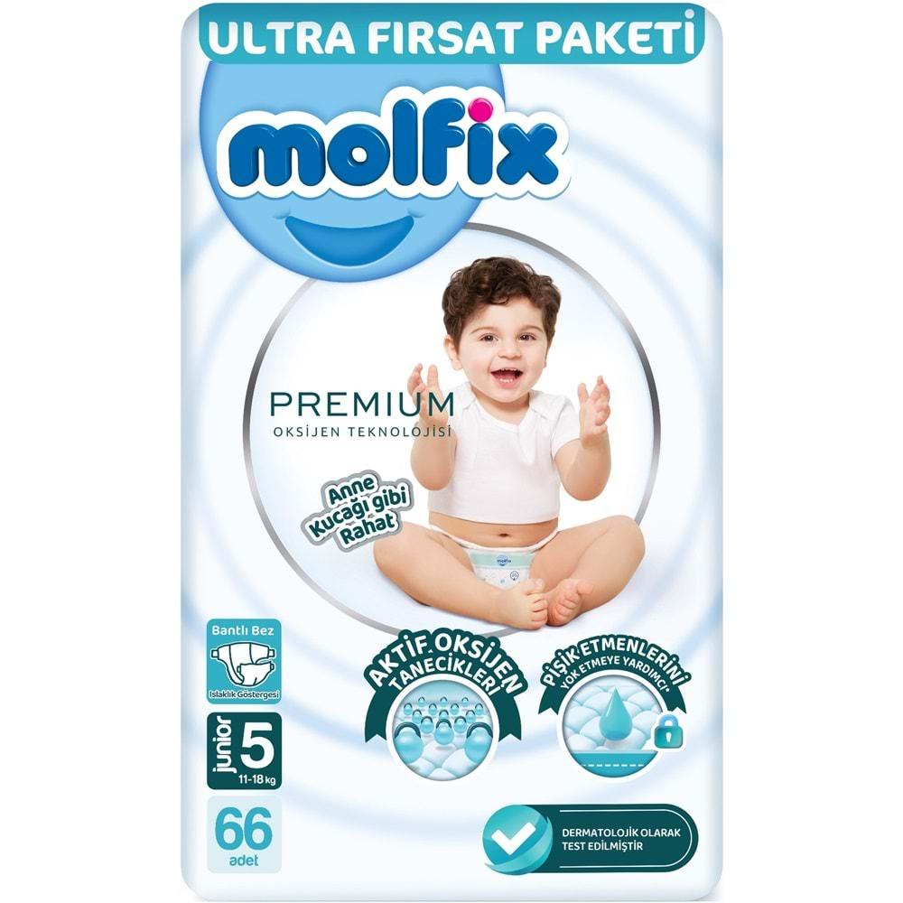 Molfix Premium Bebek Bezi Beden:5 (11-18KG) Junior 132 Adet Ekonomik Ultra Fırsat Pk