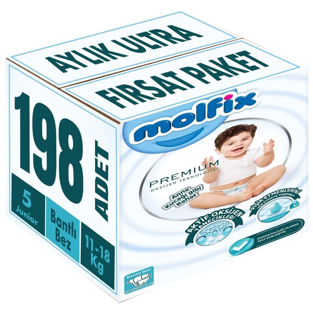 Molfix Premium Bebek Bezi Beden:5 (11-18KG) Junior 198 Adet Aylık Ultra Fırsat Pk