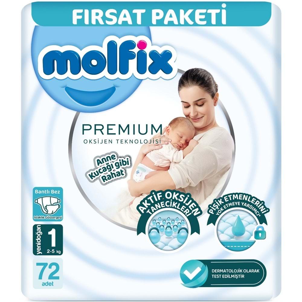 Molfix Premium Bebek Bezi Beden:1 (2-5KG) Yeni Doğan 144 Ad Ekonomik Ultra Fırsat Pk + 3 Adet Mendil