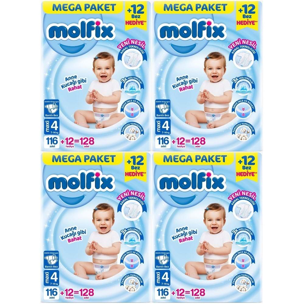 Molfix Bebek Bezi Beden:4 (7-14KG) Maxi 512 Adet Mega Avantaj Fırsat Pk