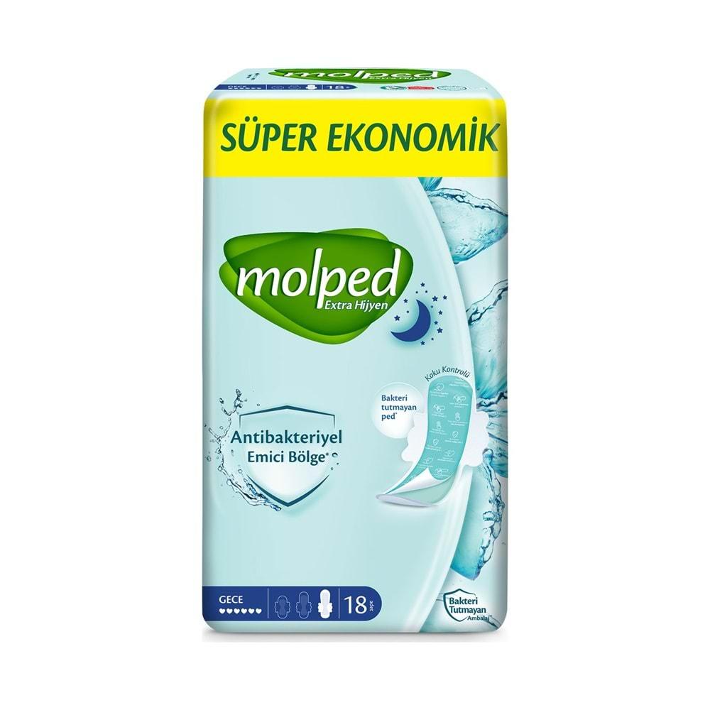 Molped Antibakteriyel Hijyenik Ped Gece 36 Adet Süper Ekonomik Pk (2PK*18)