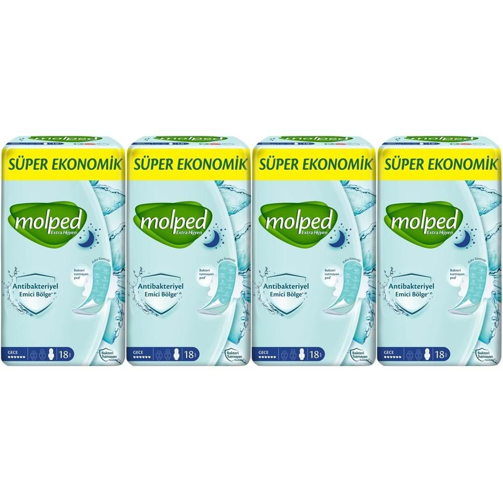 Molped Antibakteriyel Hijyenik Ped Gece 72 Adet Süper Ekonomik Pk (4PK*18)