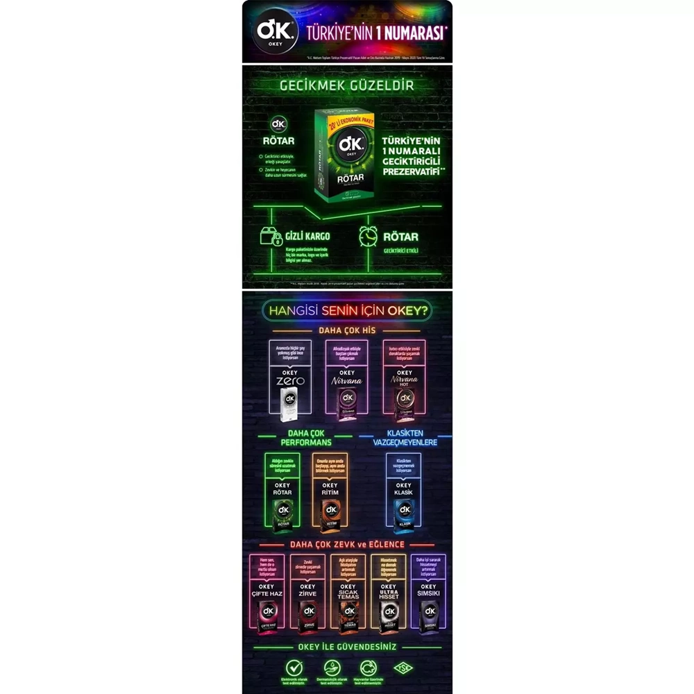 Okey Prezervatif 60 Adet Rötar (Geciktirici Etkili) Ekonomik Pk (3PK*20)