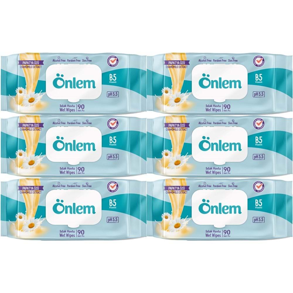 Önlem Islak Havlu Mendil 90 Yaprak Papatya Özü (6 Lı Set) Plastik Kapaklı 540 Yaprak