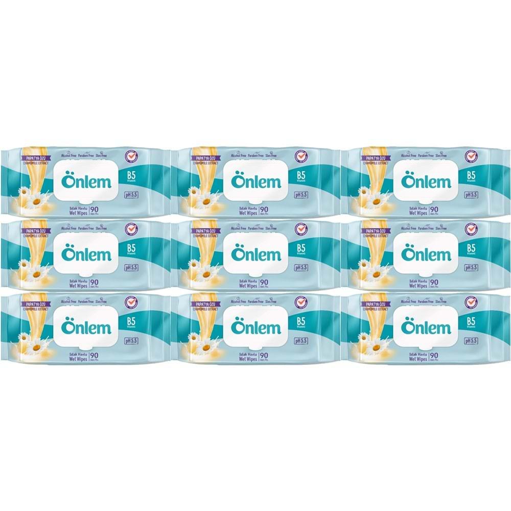 Önlem Islak Havlu Mendil 90 Yaprak Papatya Özü (9 Lu Set) Plastik Kapaklı 810 Yaprak