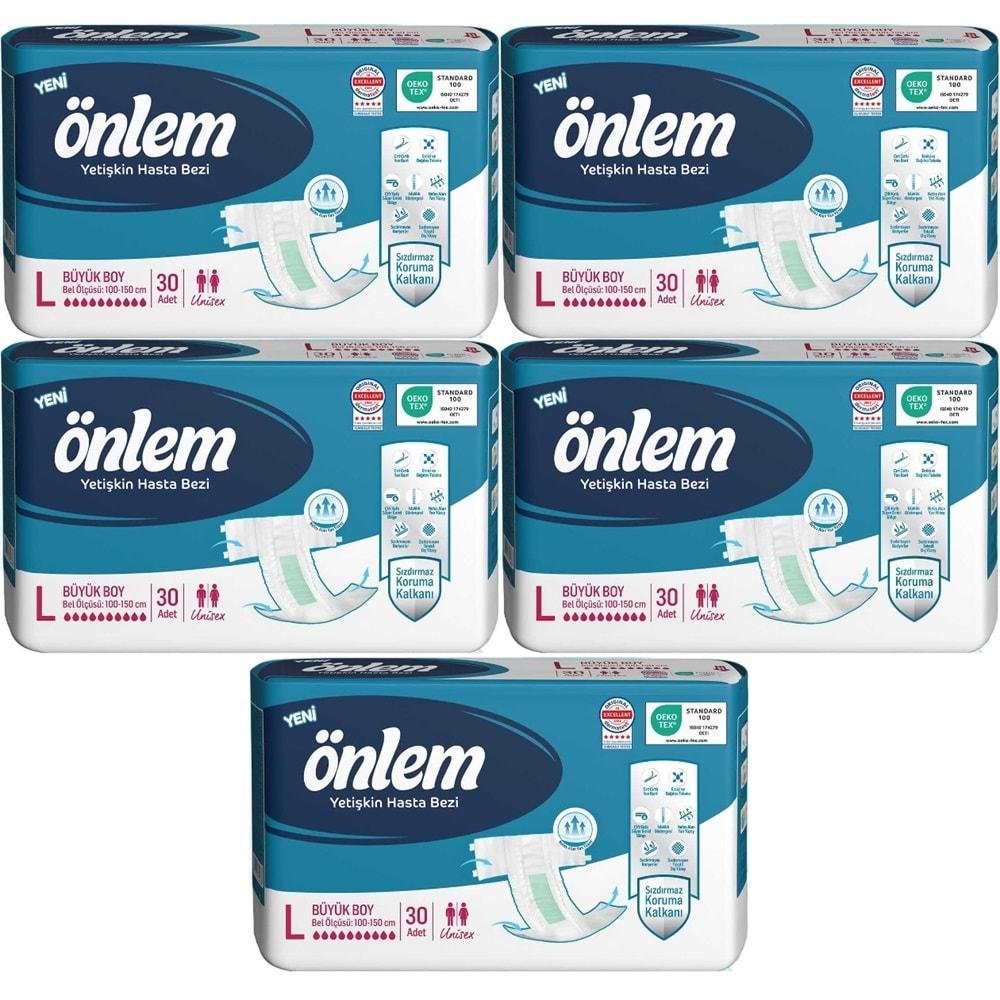 Önlem Hasta Bezi Bel Bantlı Tekstil Yüzey L - Large - Büyük 150 Adet (5PK*30)