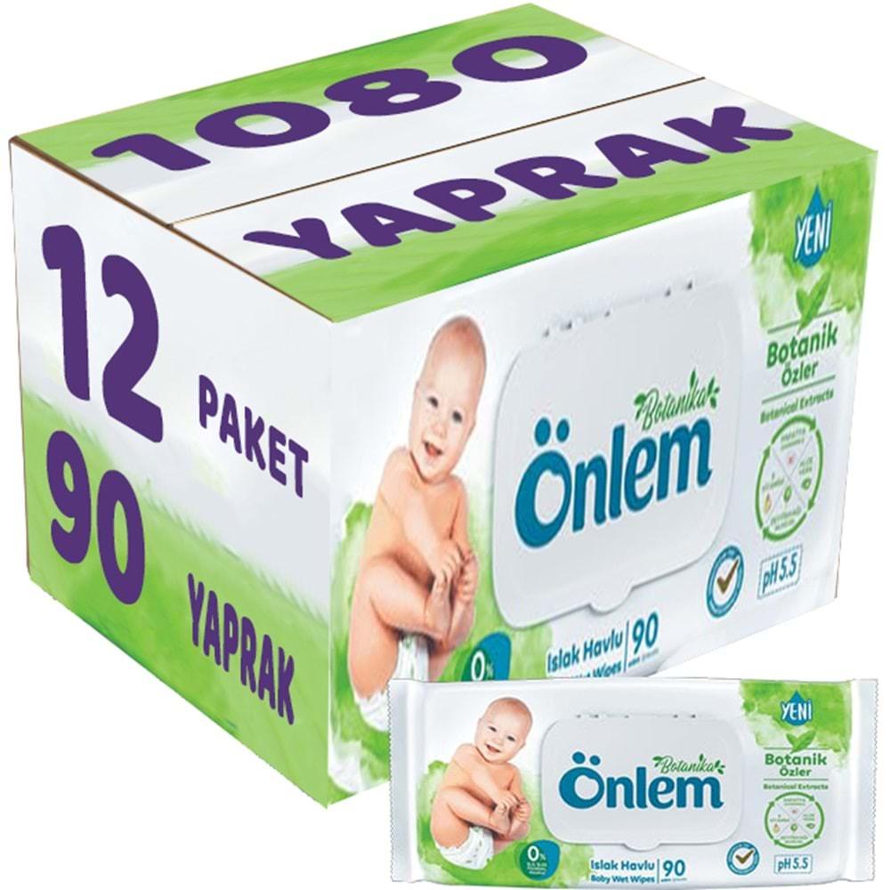 Önlem Islak Havlu Mendil 90 Yaprak Botanika Özlü (12 Li Set) Plastik Kapaklı 1080 Yaprak