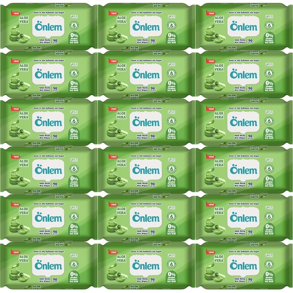 Önlem Islak Havlu Mendil 90 Yaprak Aloe Vera Plastik Kapaklı (18 Li Set) (1620 Yaprak)