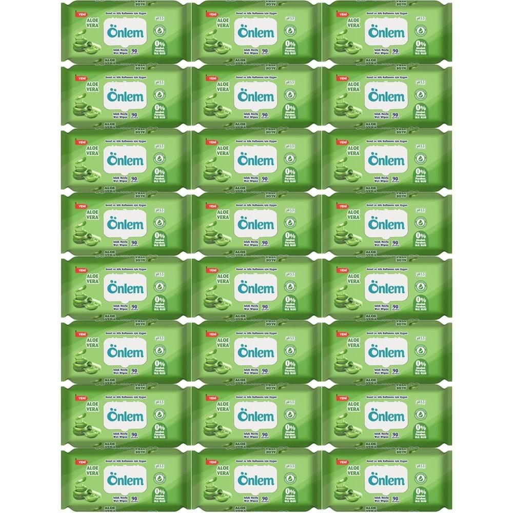 Önlem Islak Havlu Mendil 90 Yaprak Aloe Vera Plastik Kapaklı (24 Lü Set) (2160 Yaprak)