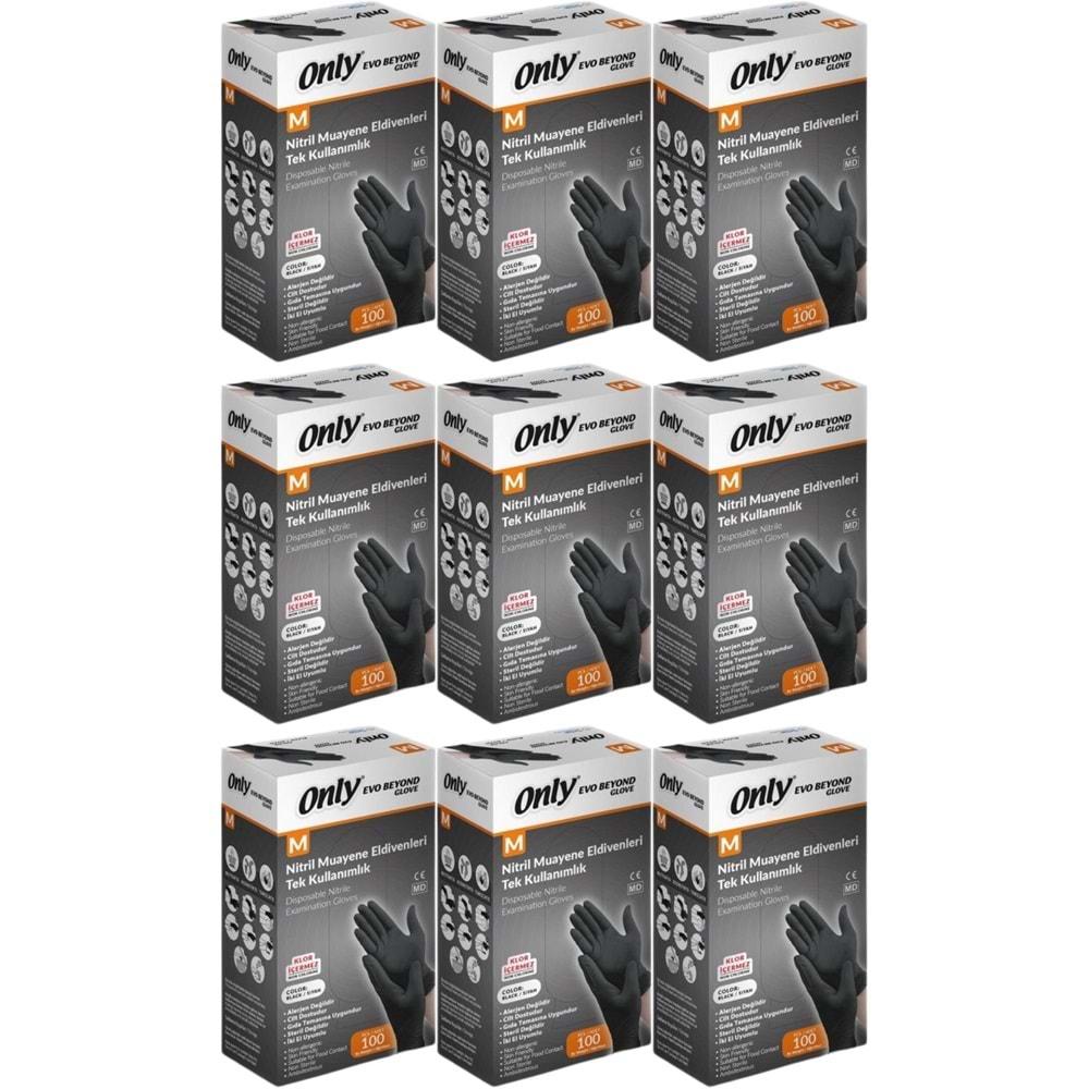 Only Evo Beyond Glove Nitril Siyah Pudrasız Muayene Eldiveni 900 Lü Set M - Medium - Orta (9PK*100)