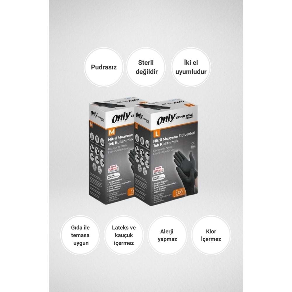 Only Evo Beyond Glove Nitril Siyah Pudrasız Muayene Eldiveni 1200 Lü Set M- Medium - Orta (12PK*100)