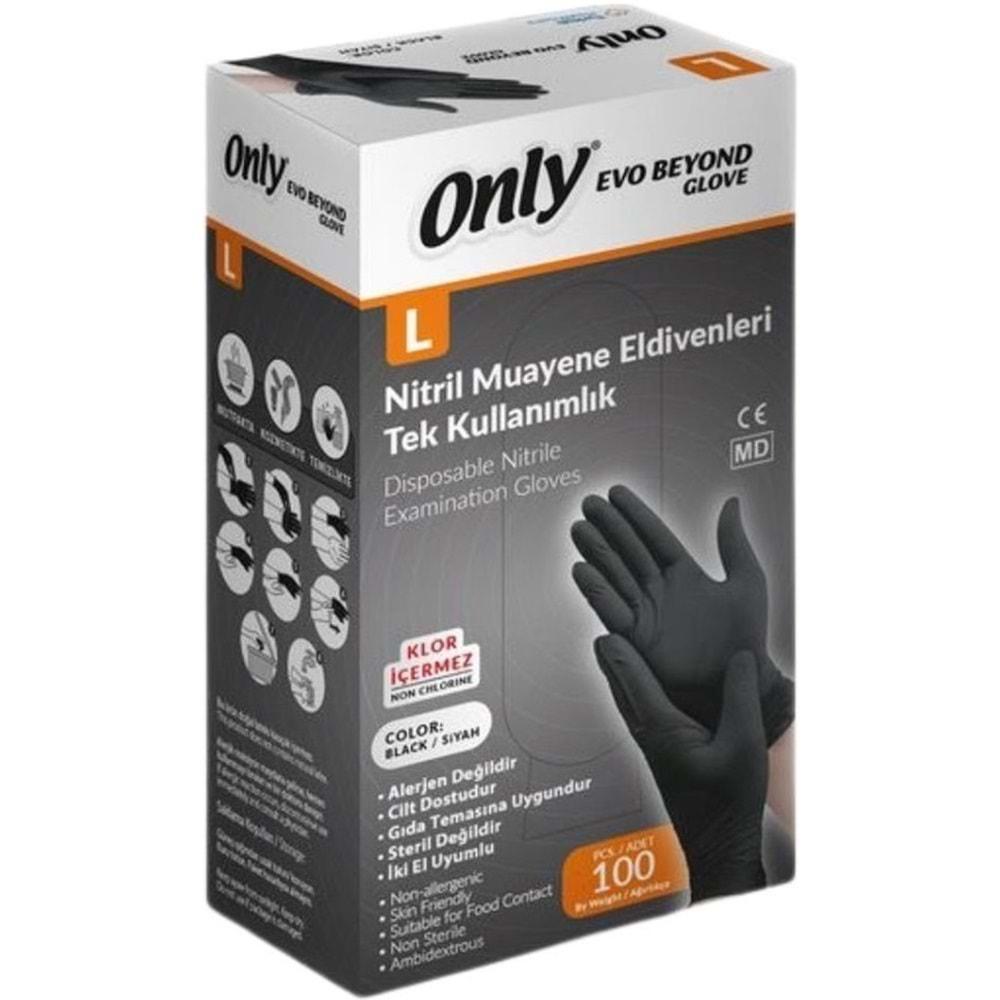 Only Evo Beyond Glove Nitril Siyah Pudrasız Muayene Eldiveni 1200 Lü Set L- Large - Büyük (12PK*100)