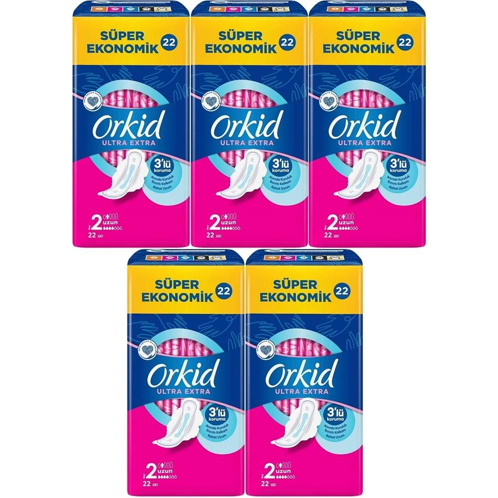 Orkid Hijyenik Ped Ultra Extra Koruma Uzun 110 Adet Süper Ekonomik Pk (5PK*22)