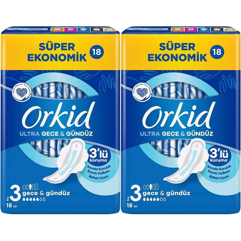 Orkid Hijyenik Ped Ultra Extra Koruma Gece&Gündüz 36 Adet Süper Ekonomik Pk (2PK*18)