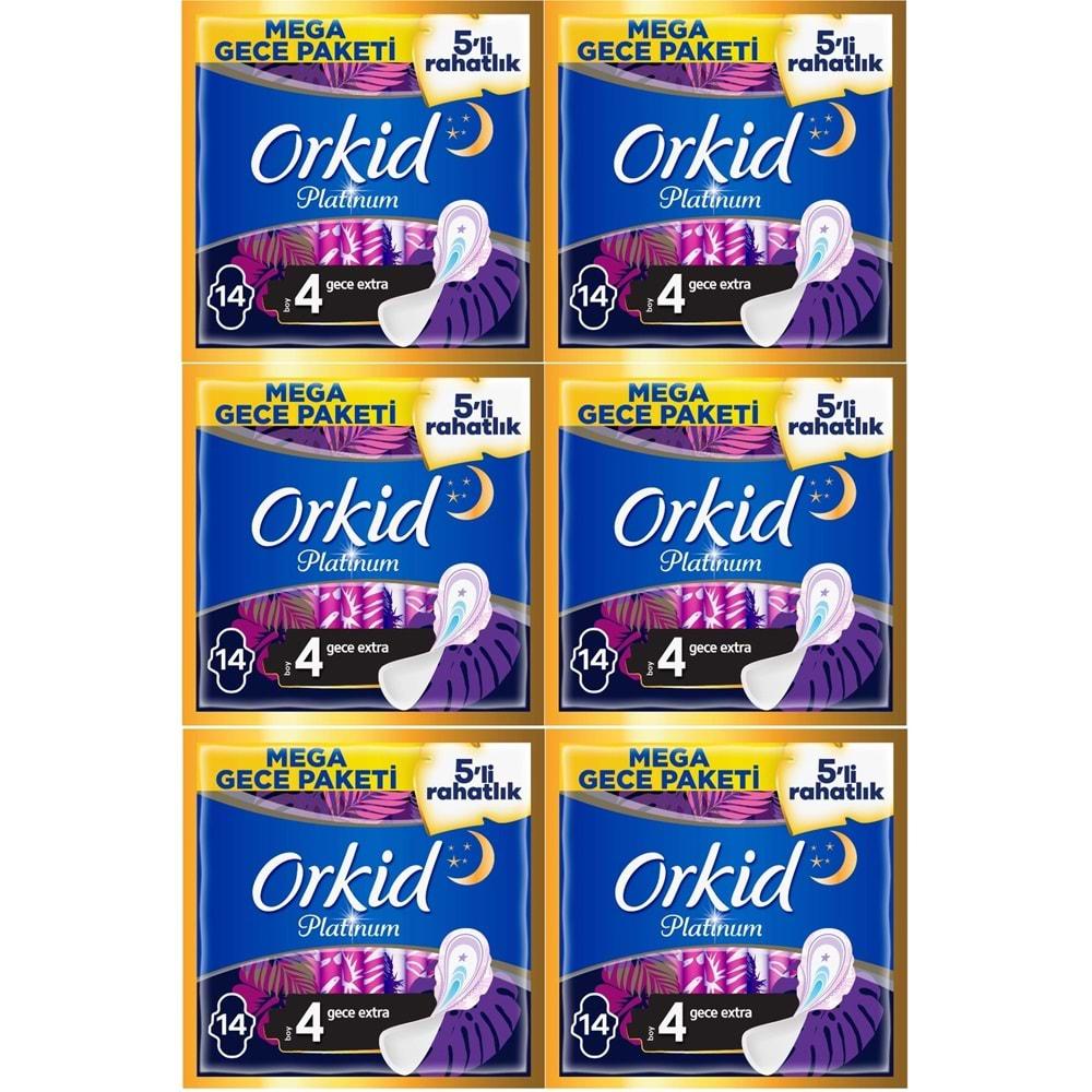 Orkid Platinum Hijyenik Ped Gece Extra 84 Adet (6PK*14) Süper Ekonomik Pk