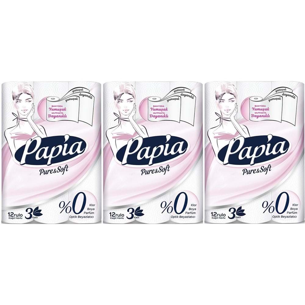 Papia Pure Soft Kağıt Havlu 36 Lı Set (3 Katlı) (3PK*12)