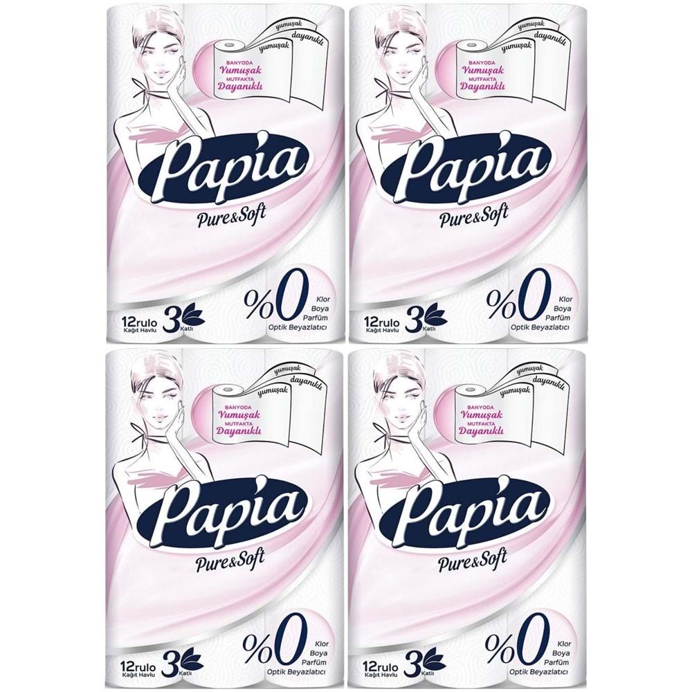 Papia Pure Soft Kağıt Havlu 48 Li Set (3 Katlı) (4PK*12)