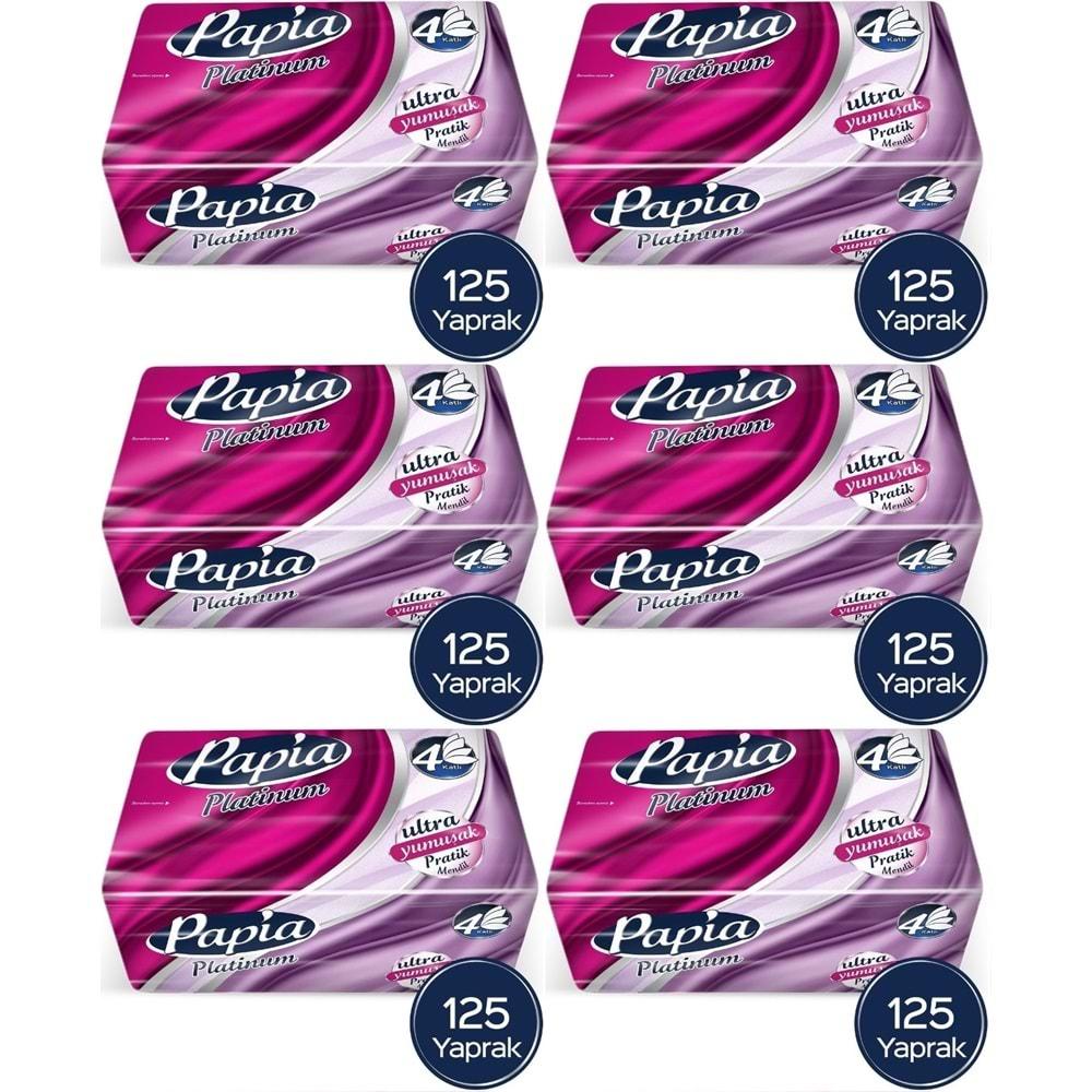 Papia Platinum Pratik Mendil 125 Yaprak (4 Katlı) 750 Yaprak (6PK*125)