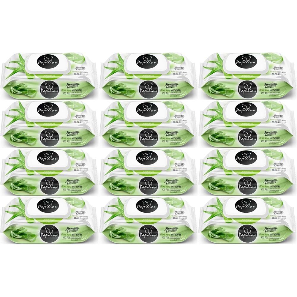 Papilion Islak Havlu Mendil 100 Yaprak Aloevera (12 Li Set) 1200 Yaprak