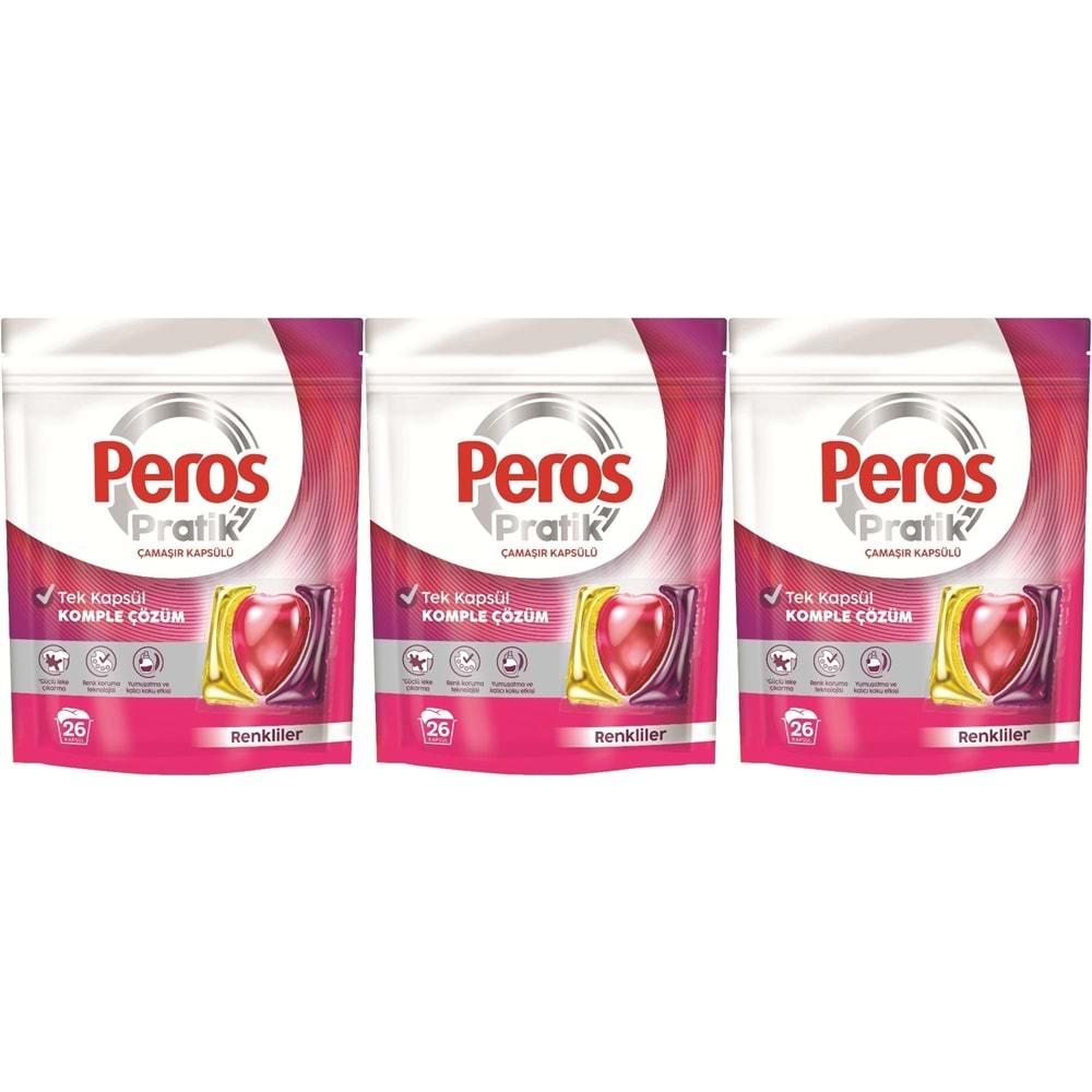 Peros Pratik Matik Çamaşır Deterjanı Kapsülü - Tableti 78 Adet Renkliler (3PK*26)