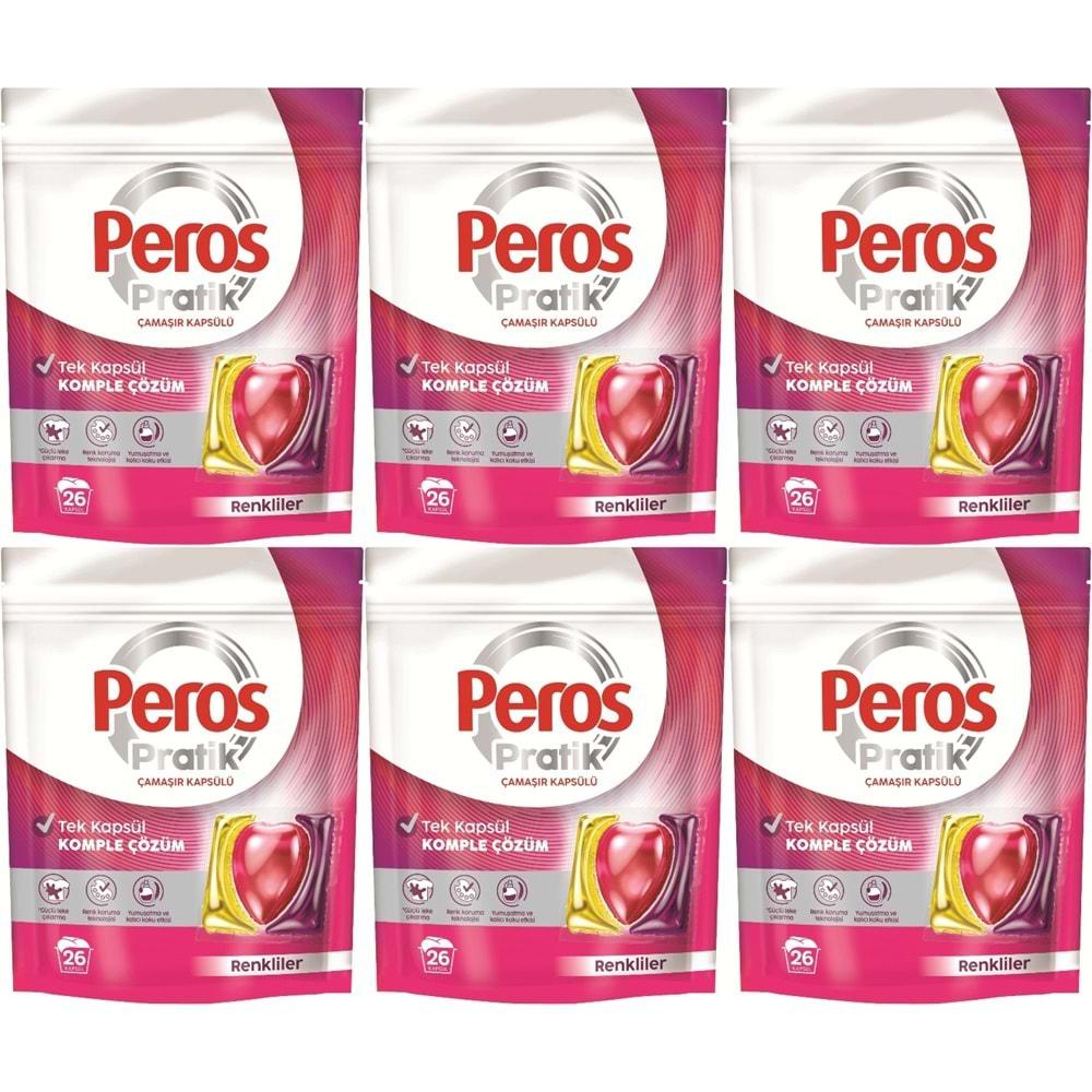 Peros Pratik Matik Çamaşır Deterjanı Kapsülü - Tableti 156 Adet Renkliler (6PK*26)