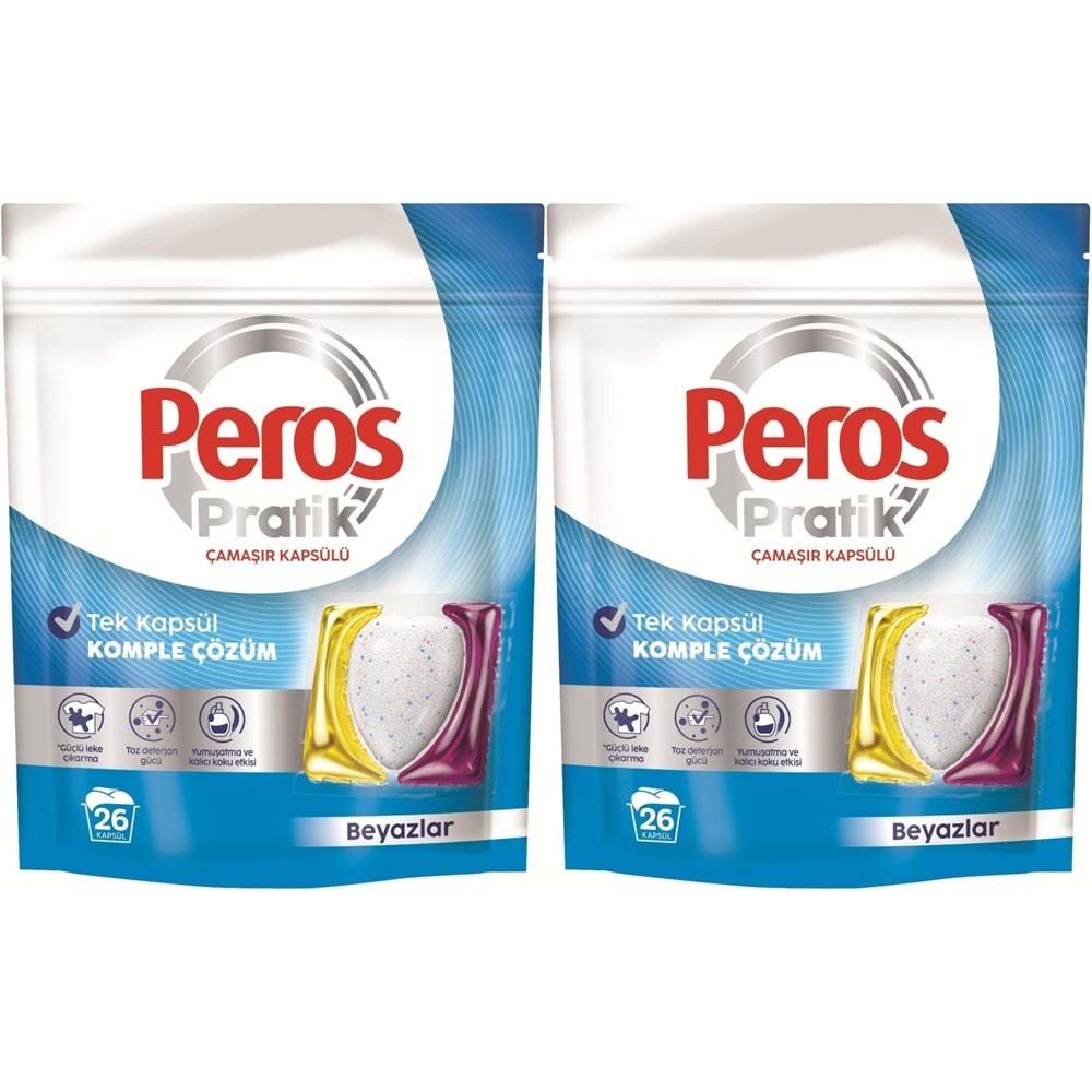 Peros Pratik Matik Çamaşır Deterjanı Kapsülü - Tableti 52 Adet Beyazlar (2PK*26)