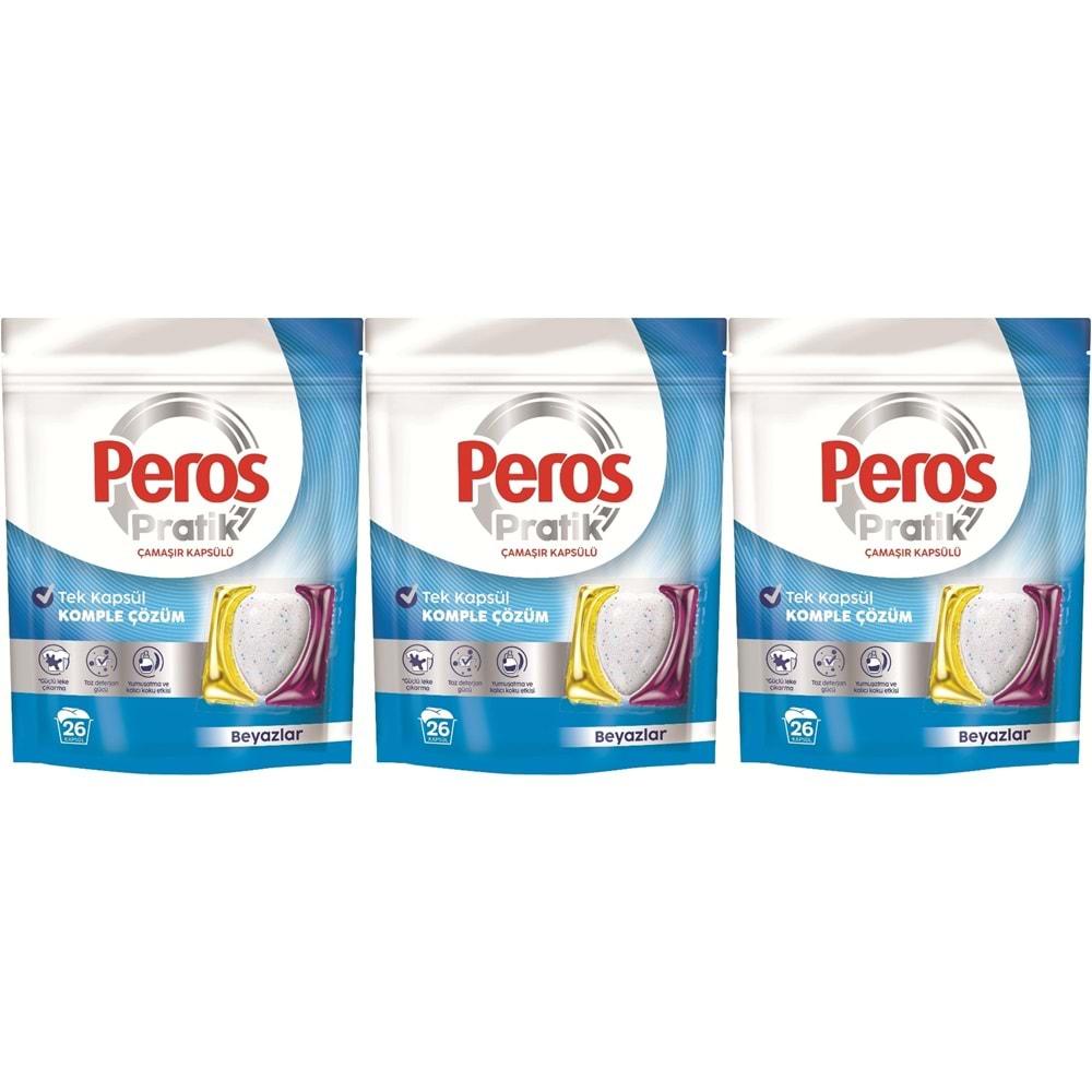 Peros Pratik Matik Çamaşır Deterjanı Kapsülü - Tableti 78 Adet Beyazlar (3PK*26)