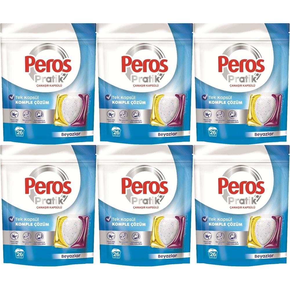 Peros Pratik Matik Çamaşır Deterjanı Kapsülü - Tableti 156 Adet Beyazlar (6PK*26)