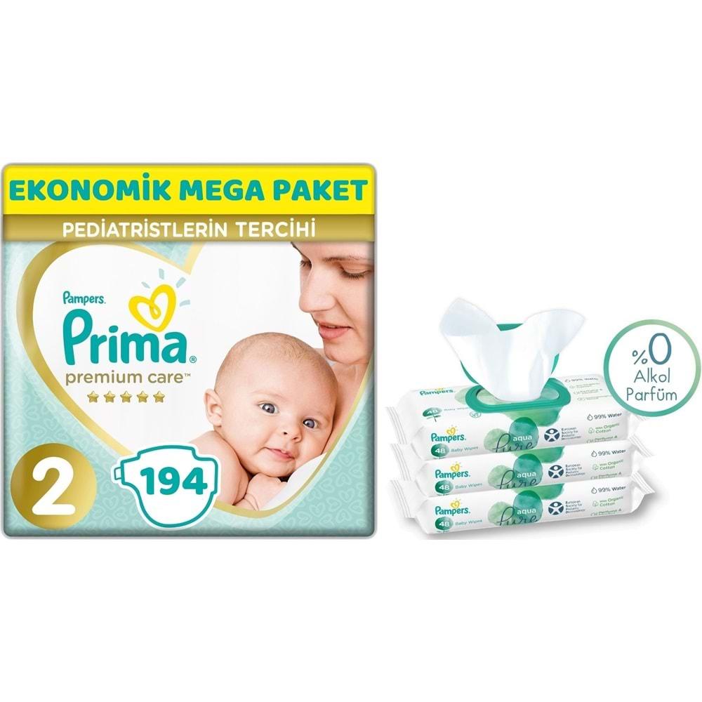 Prima Premium Care Bebek Bezi Beden:2 (4-8KG) Mini 194 Adet Ekonomik Mega Pk + 3 Adet Mendil