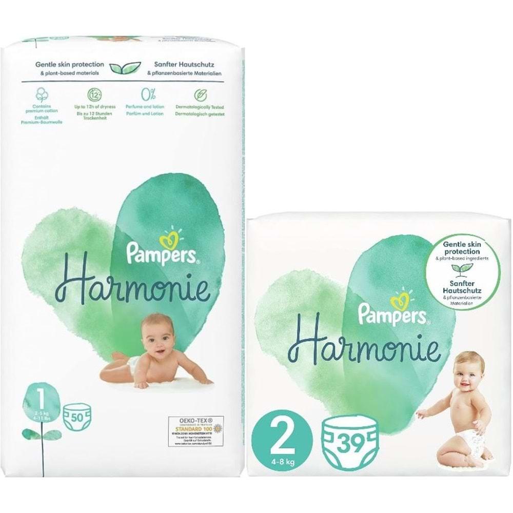 Prima Pampers Harmonie Bebek Bezi Beden:1 (2-5KG) Yenidoğan 50 Adet + Beden:2 (4-8KG) Mini 39 Adet