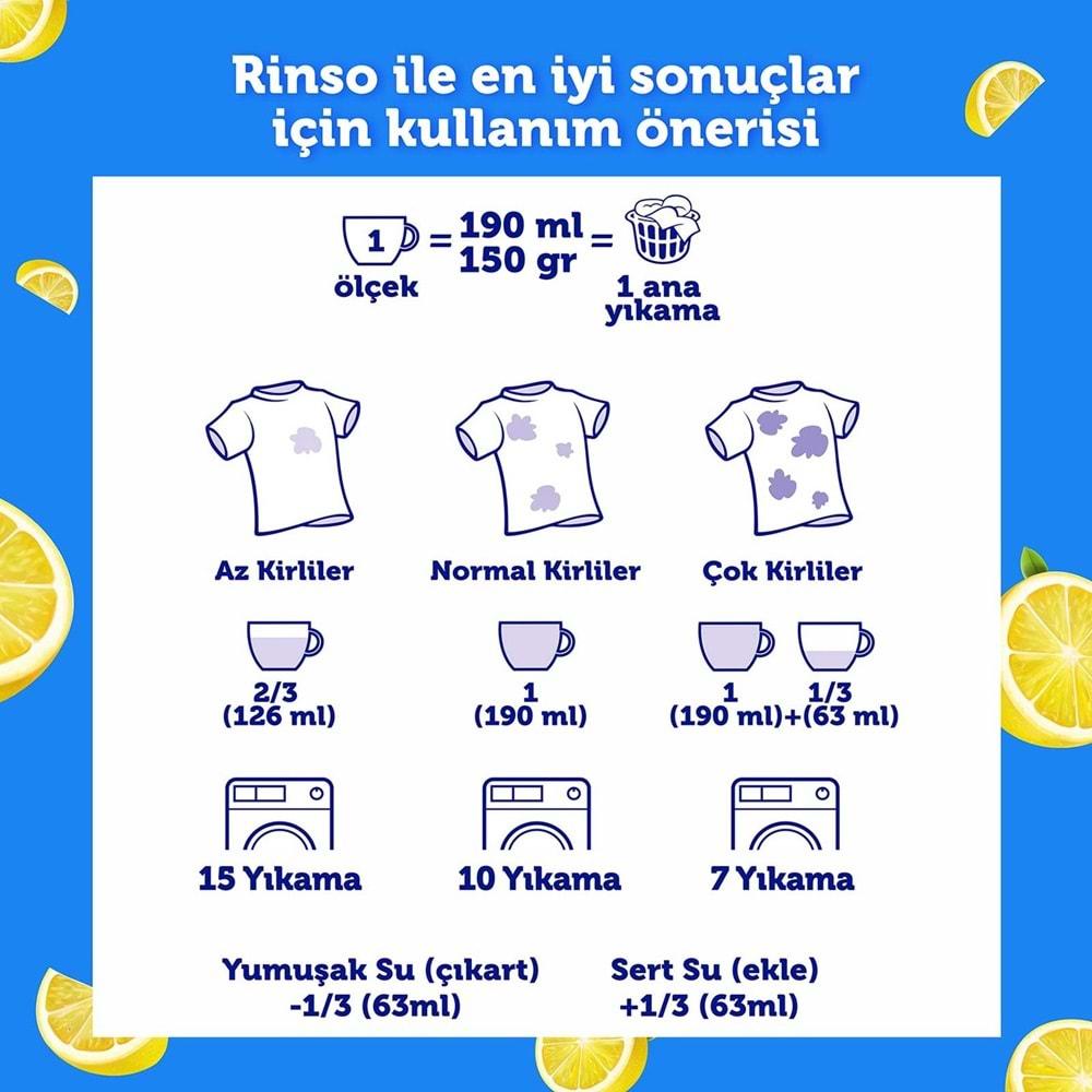 Rinso Matik Toz Deterjan 16KG Limon ve Karbonat / Renkliler ve Beyazlar İçin (2PK*8KG) (106 Yıkama)