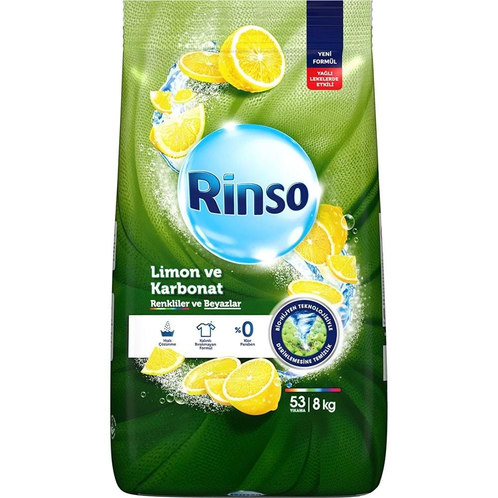 Rinso Matik Toz Deterjan 16KG Limon ve Karbonat / Renkliler ve Beyazlar İçin (2PK*8KG) (106 Yıkama)