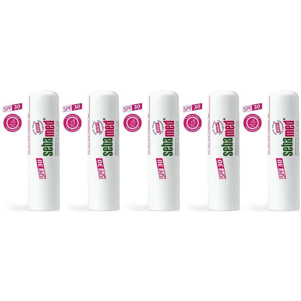 Sebamed Dudak Koruyucu Bakım Kremi Stick 30 SPF 4.8GR (Çatlamış ve Hassas Nemlendiricili) (5 Li Set)