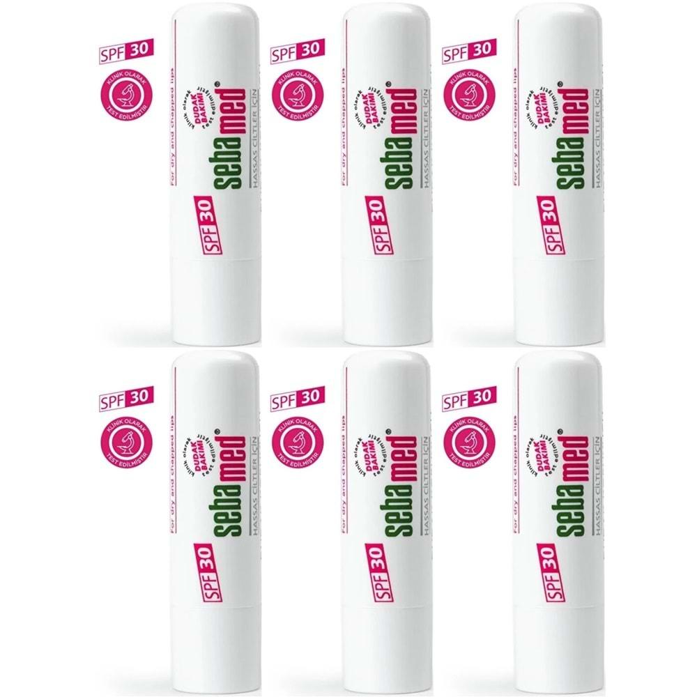 Sebamed Dudak Koruyucu Bakım Kremi Stick 30 SPF 4.8GR (Çatlamış ve Hassas Nemlendiricili) (6 Lı Set)