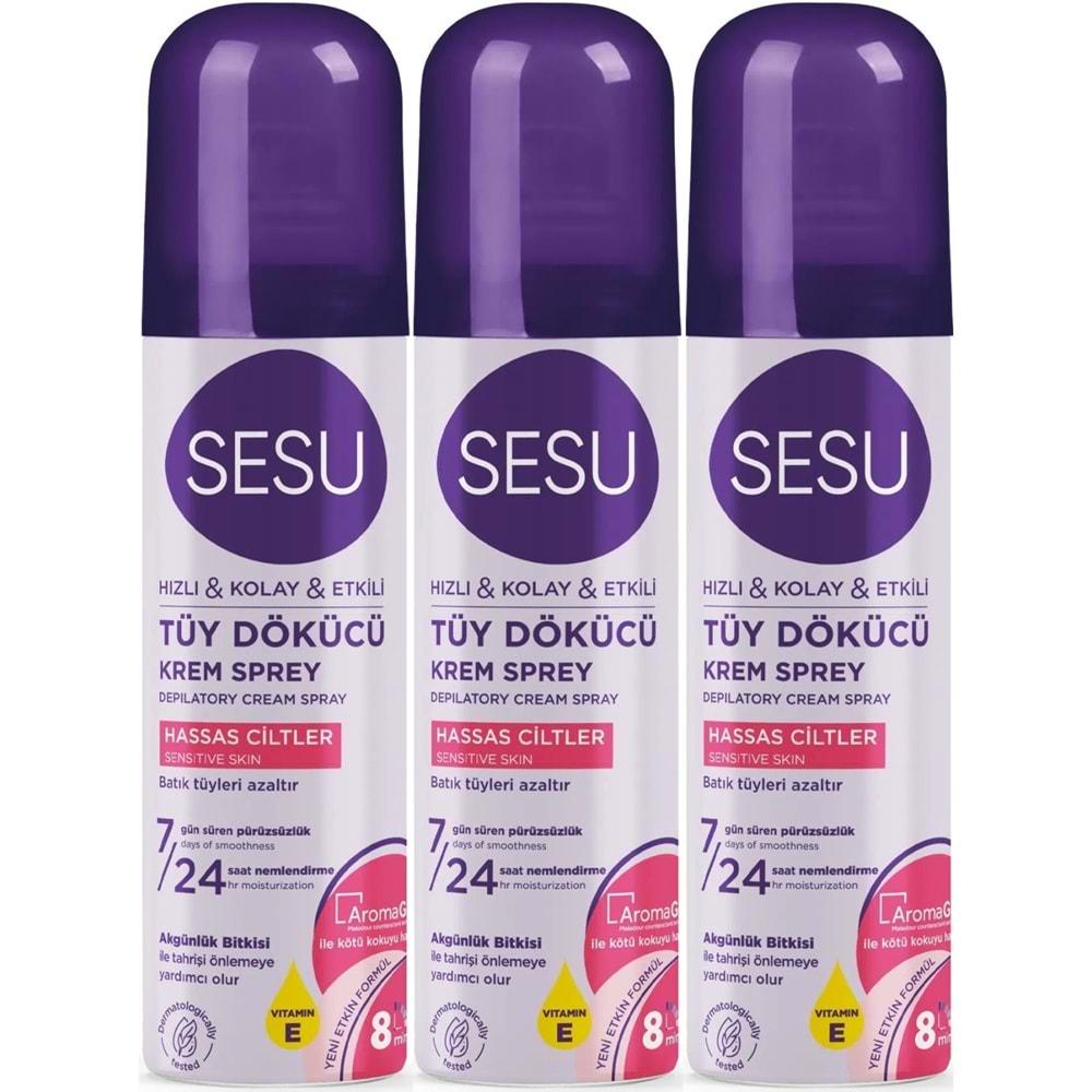 Sesu Tüy Dökücü Köpük Krem Sprey 150ML Hassas Ciltler (3 Lü Set)