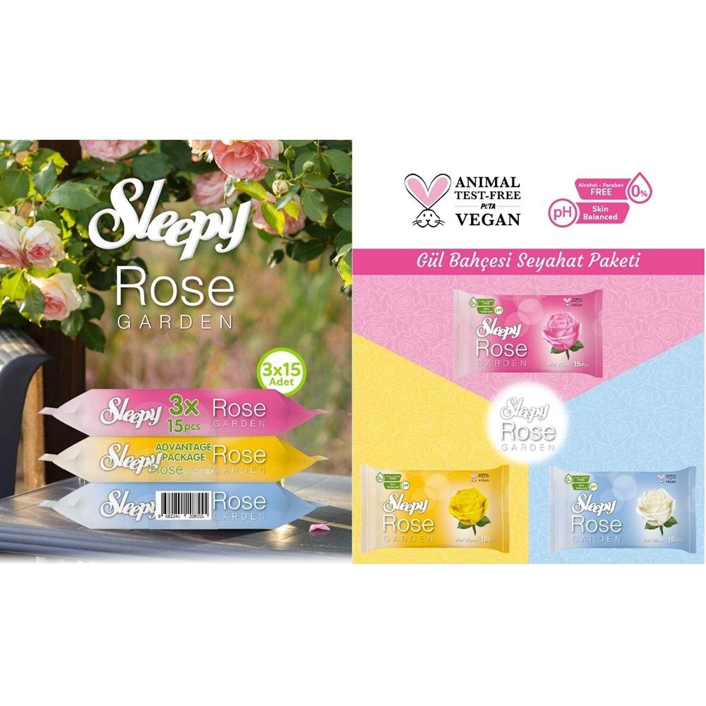 Sleepy Islak Havlu Cep Mendil 15 Yaprak (18 Li Set) Rose/Garden (6PK*3) 270 Yaprak