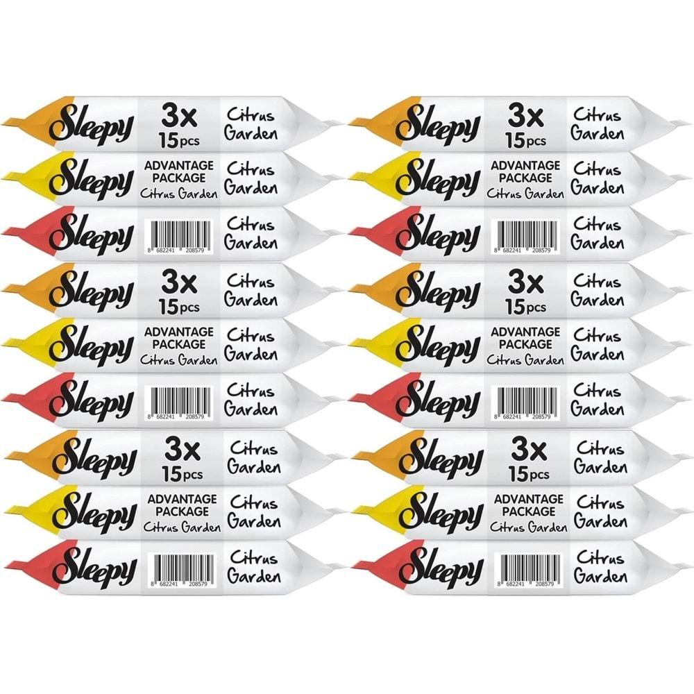 Sleepy Islak Havlu Cep Mendil 15 Yaprak (18 Li Set) Narenciye Bahçesi/Citrus (6PK*3) 270 Yaprak