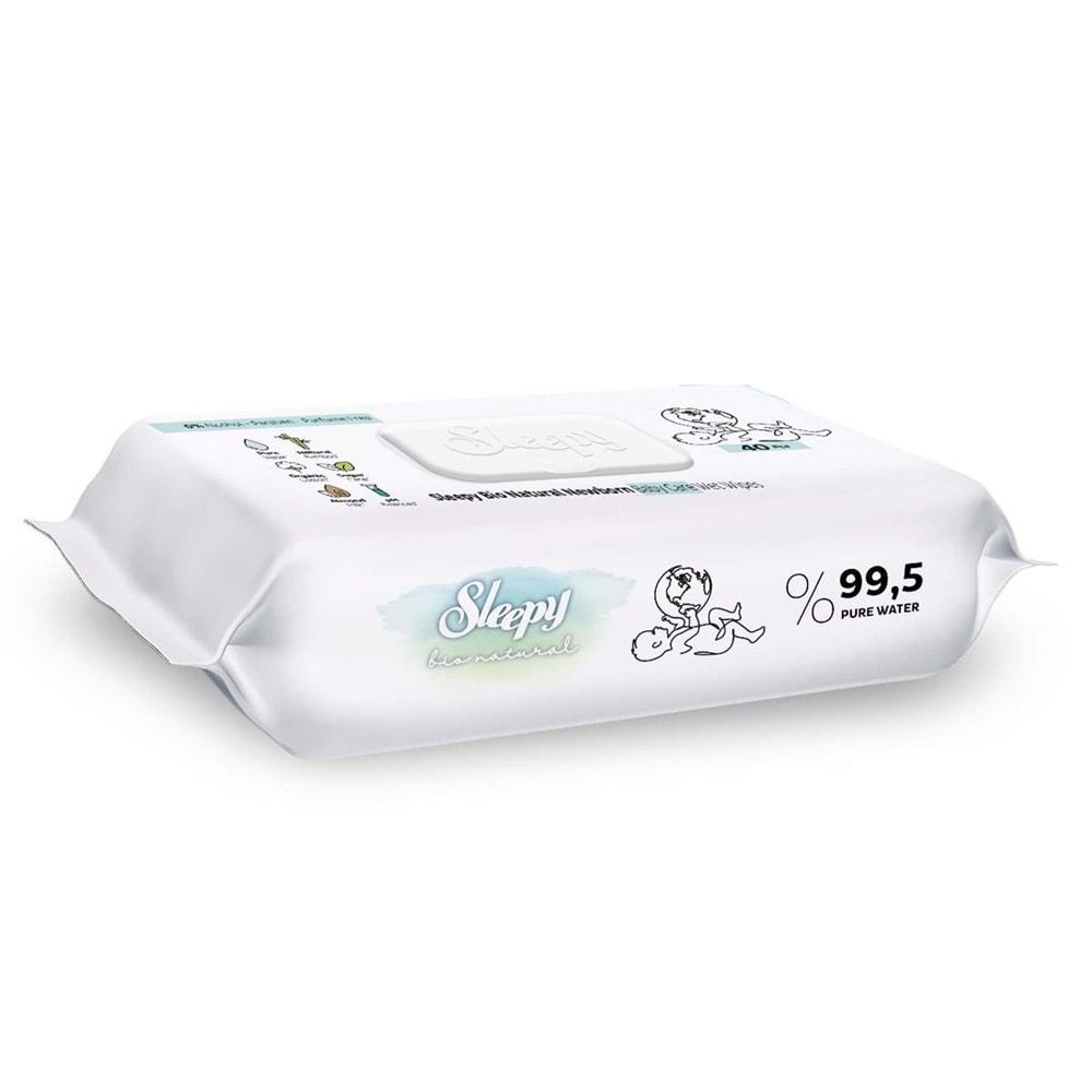 Sleepy Islak Havlu Mendil Bio Natural 40 Yaprak Yeni Doğan (6 Lı Set) Plastik Kapaklı 240 Yaprak
