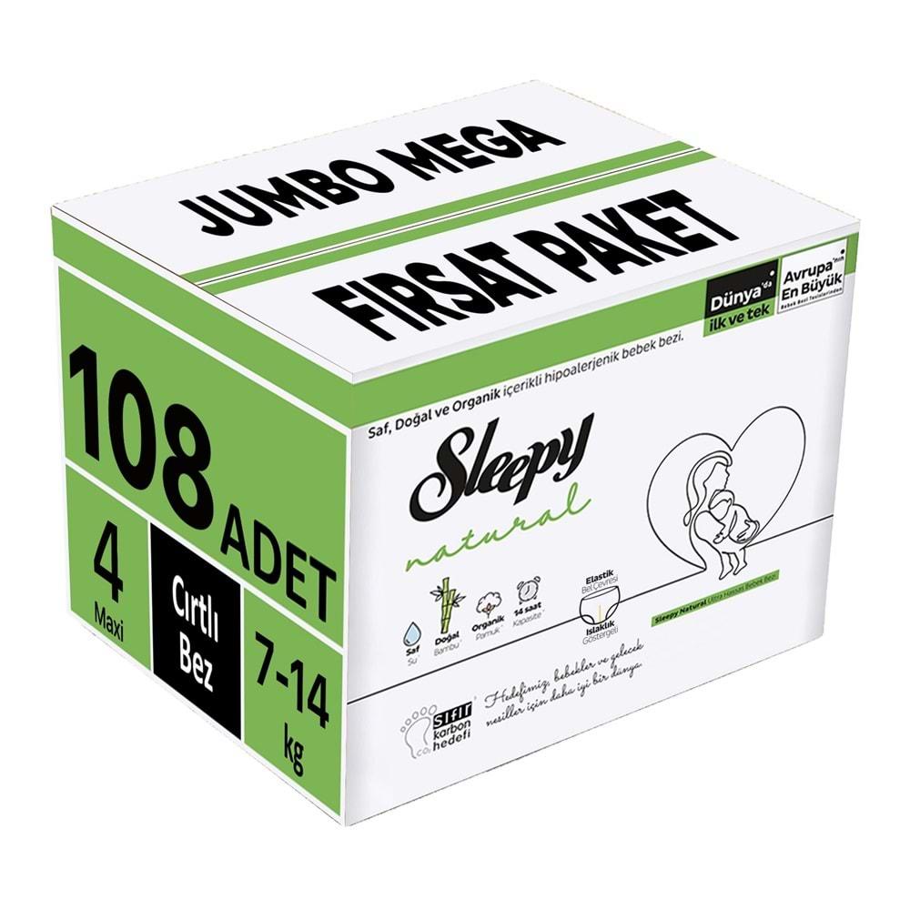 Sleepy Bebek Bezi Natural Beden:4 (7-14KG) Maxi 108 Adet Jumbo Mega Fırsat Pk