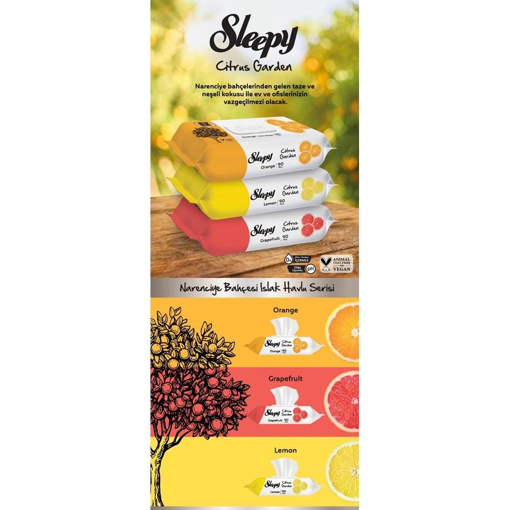 Sleepy Islak Havlu Mendil Meyve Çeşitleri 90 Yaprak (9 Lu Set) Plastik Kapaklı (Citrus Garden)