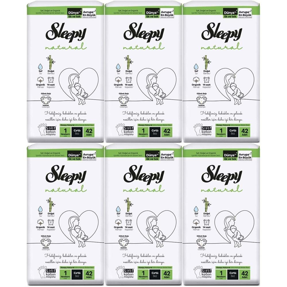 Sleepy Bebek Bezi Natural Beden:1 (2-5KG) Yeni Doğan Newborn 252 Adet Jumbo Pk (6PK*42)