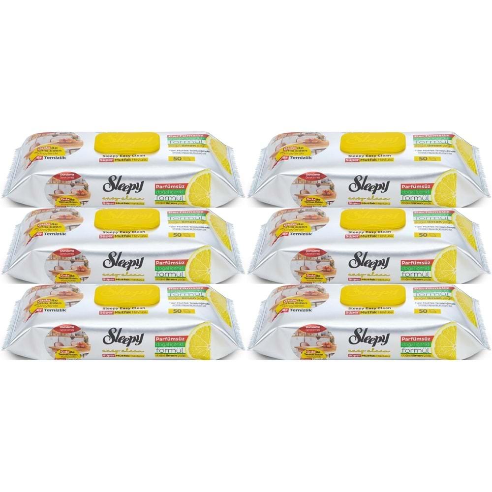 Sleepy Easy Clean Yüzey Temizlik Mutfak Havlusu -Mendili 50 Yaprak Limon Yağlı (6Lı Set) 300 Yaprak