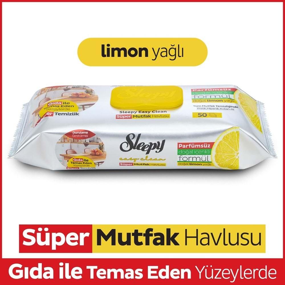 Sleepy Easy Clean Yüzey Temizlik Mutfak Havlusu -Mendili 50 Yaprak Limon Yağlı (6Lı Set) 300 Yaprak