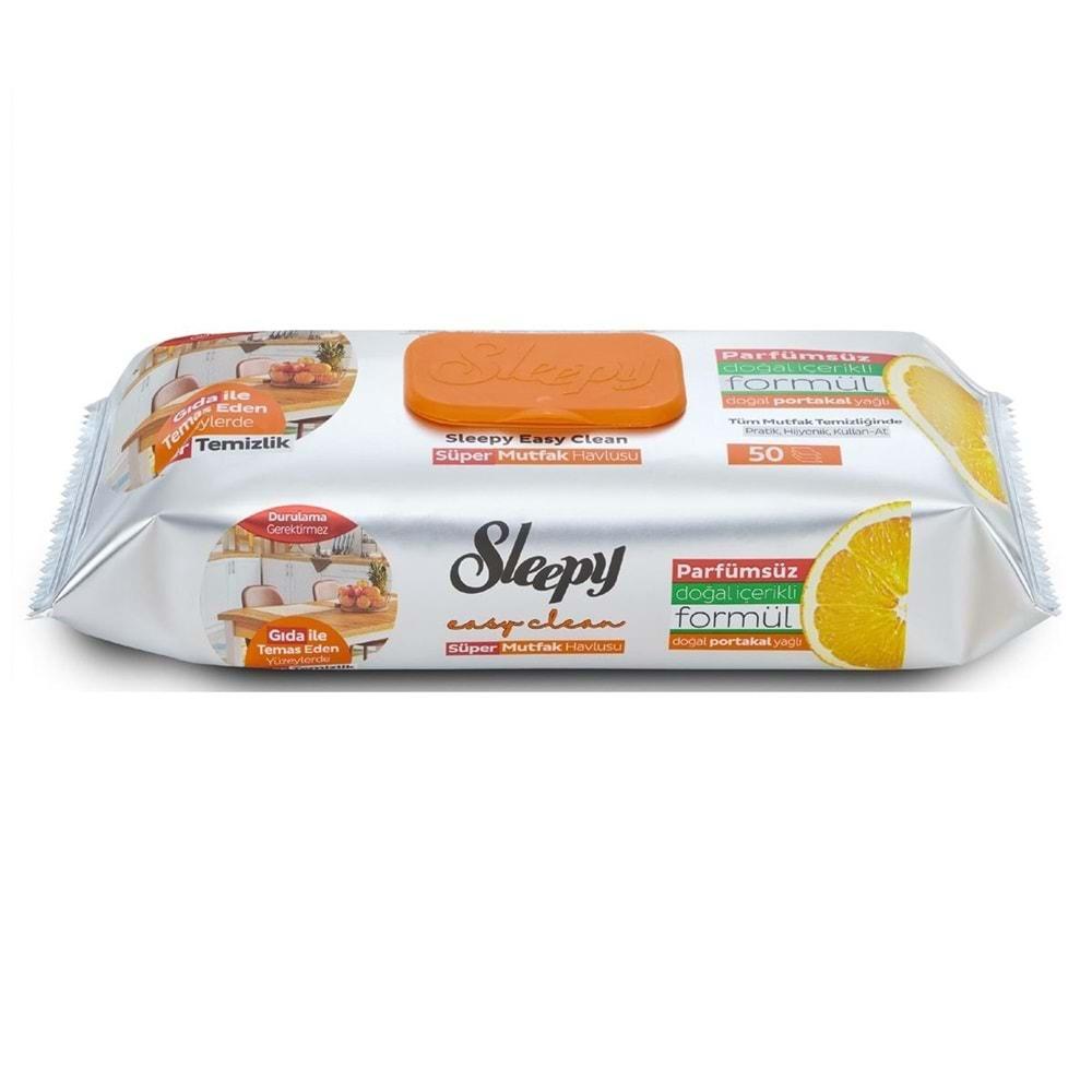 Sleepy Easy Clean Yüzey Temizlik Mutfak Havlusu -Mendili 50 Yaprak Portakal Yağlı (2Li Set) 100Yprk