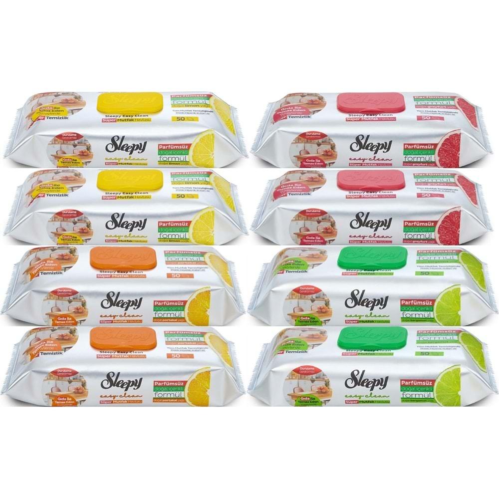 Sleepy Easy Clean Yüzey Temizlik Mutfak Havlusu - Mendili 50 Yaprak Karma (8 Li Set)