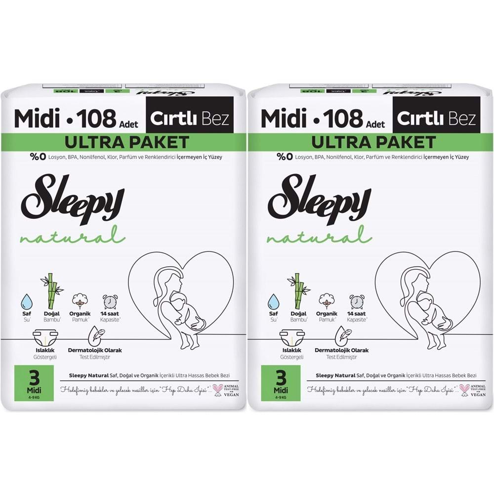 Sleepy Bebek Bezi Natural Beden:3 (4-9KG) Midi 216 Adet Ekonomik Ultra Pk