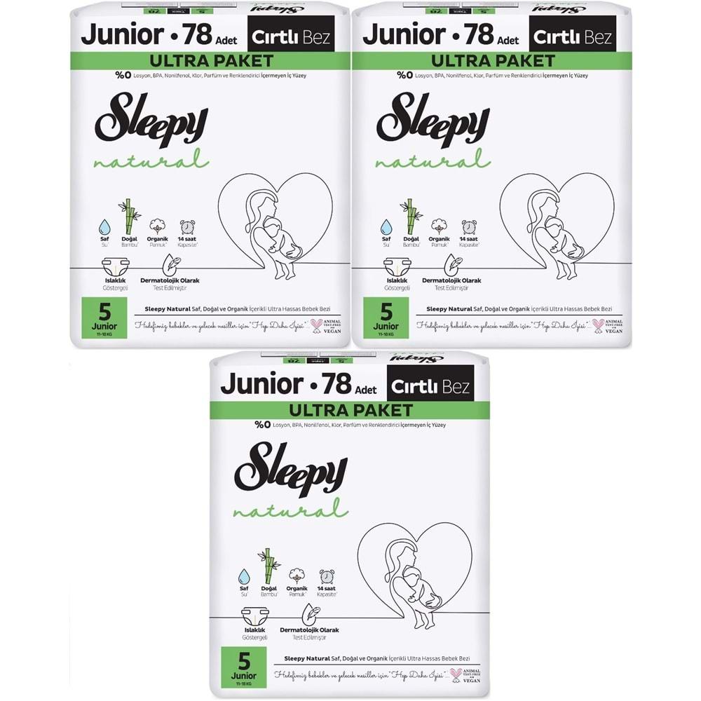 Sleepy Bebek Bezi Natural Beden:5 (11-18KG) Junior 234 Adet Aylık Ultra Pk