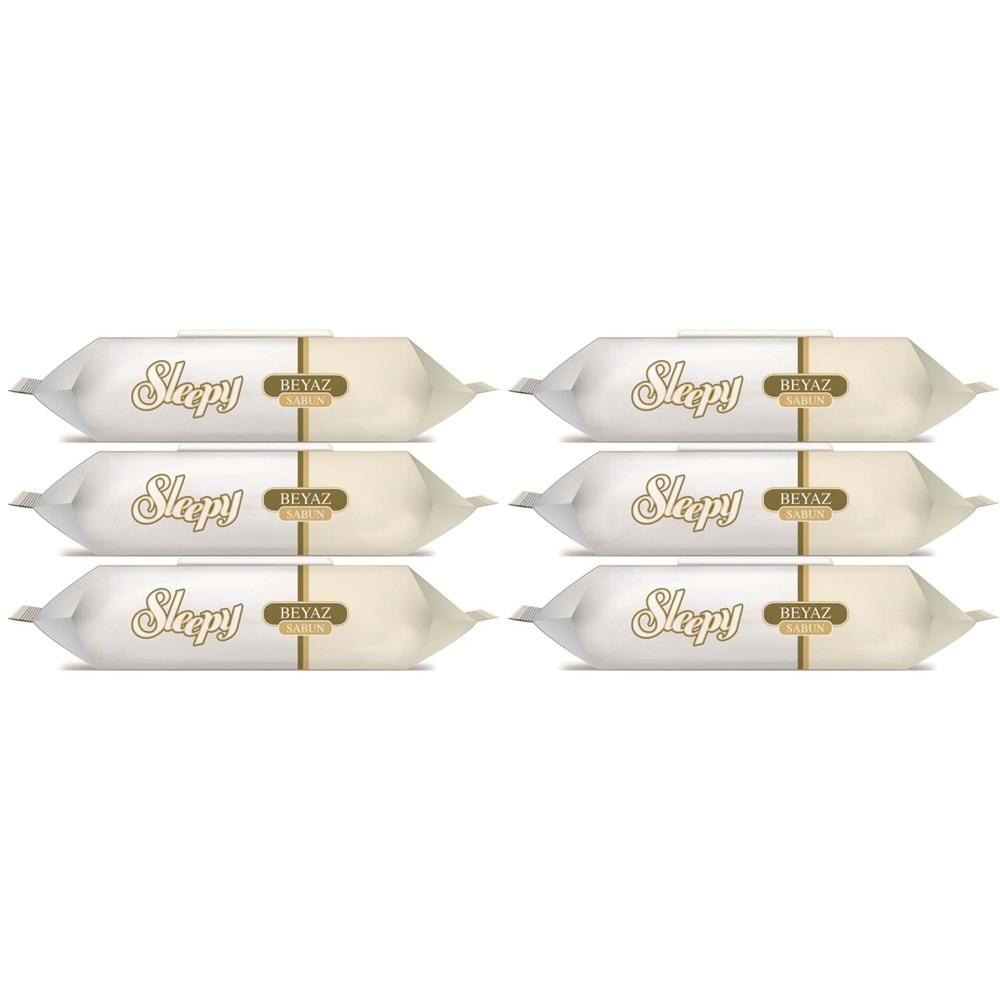 Sleepy Islak Havlu Mendil 90 Yaprak (6 Lı Set) Beyaz Sabun Kokulu Plastik Kapaklı (540 Yaprak)