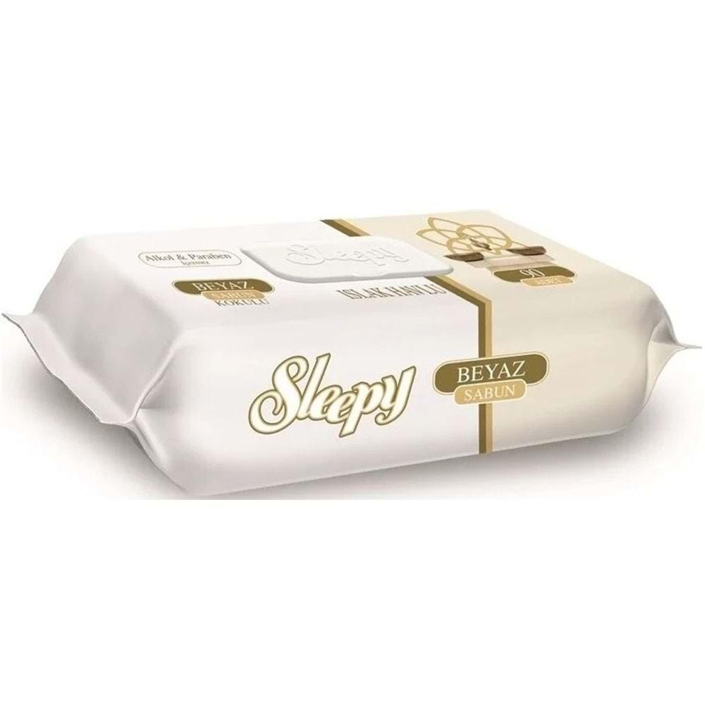 Sleepy Islak Havlu Mendil 90 Yaprak (6 Lı Set) Beyaz Sabun Kokulu Plastik Kapaklı (540 Yaprak)