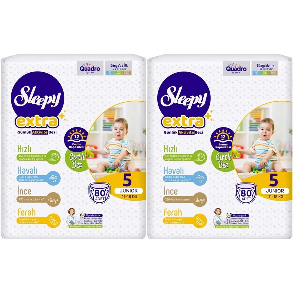 Sleepy Bebek Bezi Extra Beden:5 (11-18Kg) Junior 160 Adet Ekonomik Ultra Pk (2PK*80)